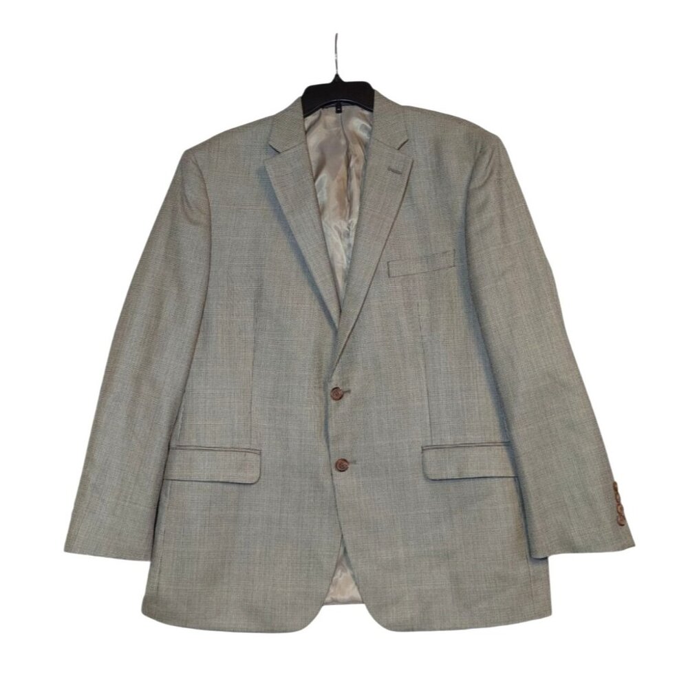 Lauren Ralph Lauren Mens 46R Wool & Silk Blend Two-Button Blazer Gray Plaid Notc
